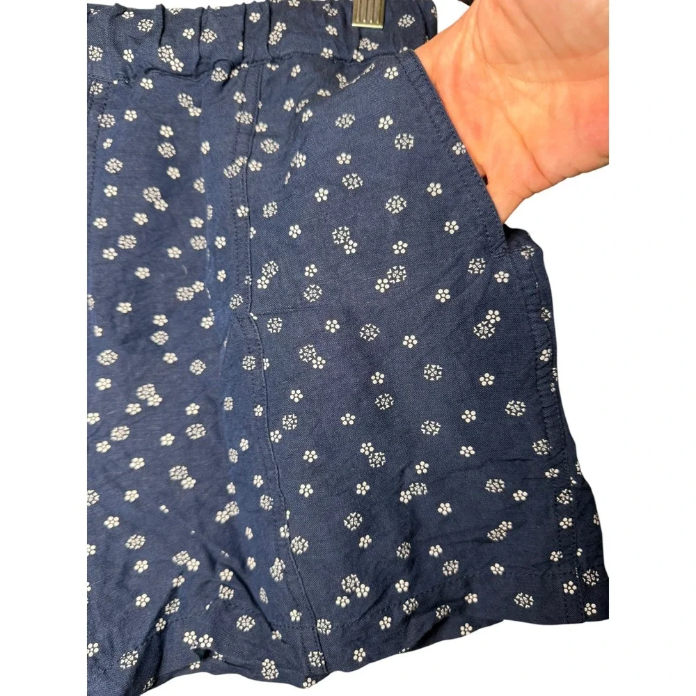 Madewell Navy Blue Floral Block Print‎ Pull On Shorts Elastic Waist Womens Small